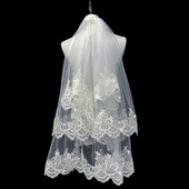 新娘结婚主婚纱头纱双层亮片白色头纱超仙森系网红拍照道具头纱