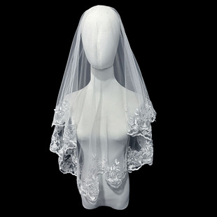 新娘结婚主婚纱头纱超仙森系蕾丝花边单层盖头头纱网红拍照道具