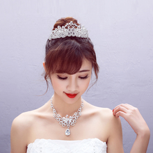 包邮 新娘头饰韩式 水钻皇冠发饰项链耳坠三件套婚纱礼服配饰套装