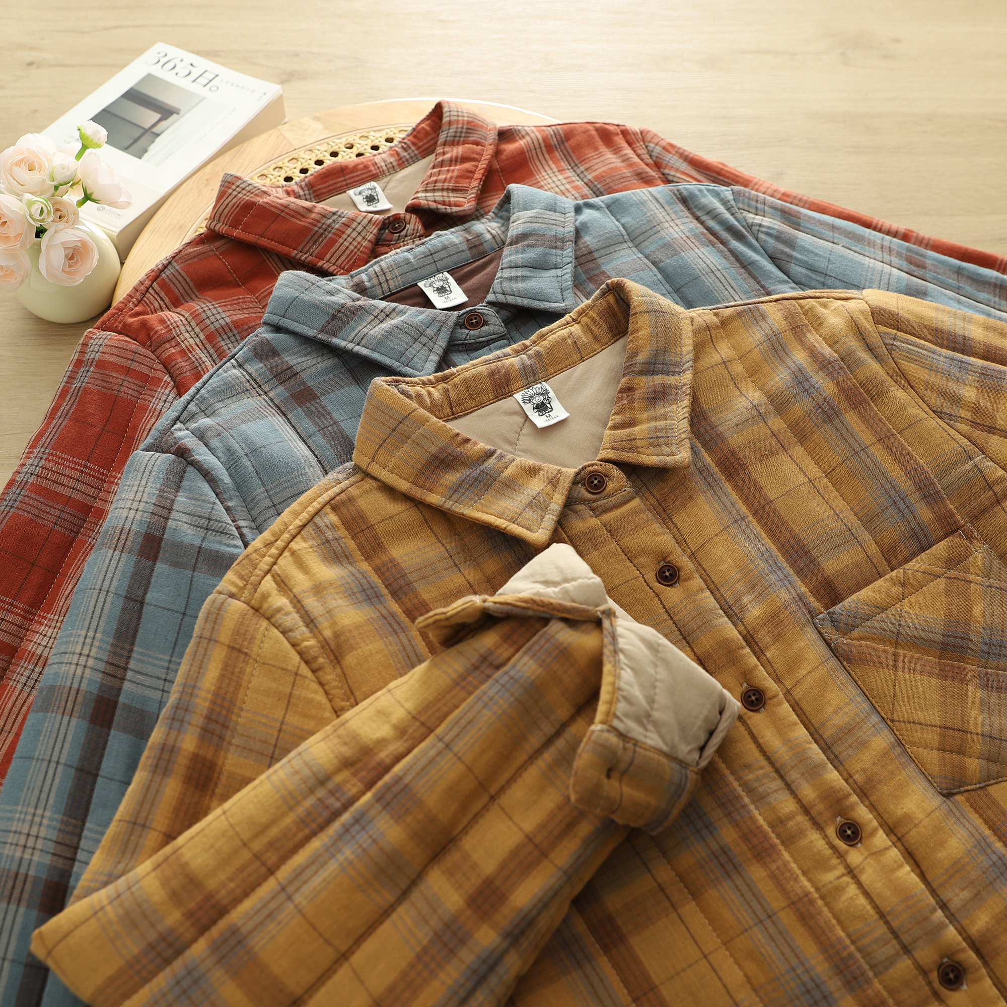 2025秋冬夹棉加厚格子衬衫棉服女韩版宽松复古文艺加棉保暖外套潮