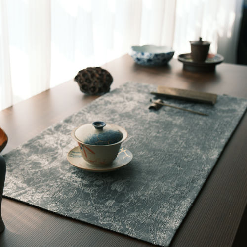 清山手工茶席灰色轨迹腰果纹茶席