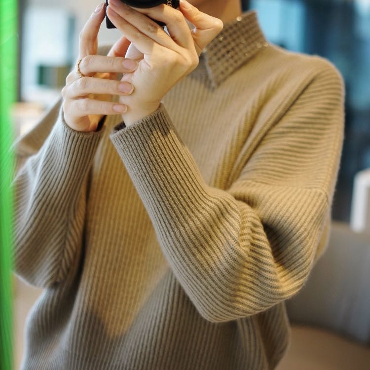 山羊绒亮片编织领（可拆卸）毛衣