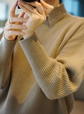 私服系列 小亮片编织领（可拆卸） 羊绒毛衣