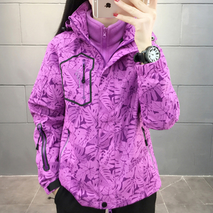 韩版冲锋衣女冬季三合一可脱卸两件套登山服保暖大码迷彩外套男潮