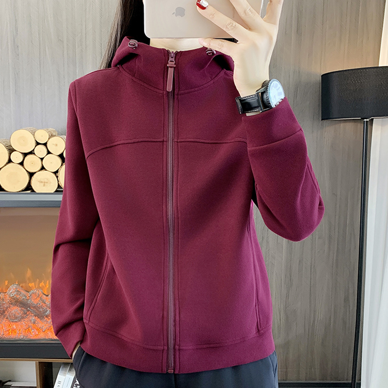 时尚秋冬德绒外套女户外跑步健身防寒保暖抓绒衣开衫连帽运动卫衣