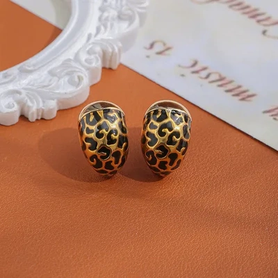 设计耳钉复古新款C型耳环不规则轻奢豹纹滴油高级感个性INS风欧美