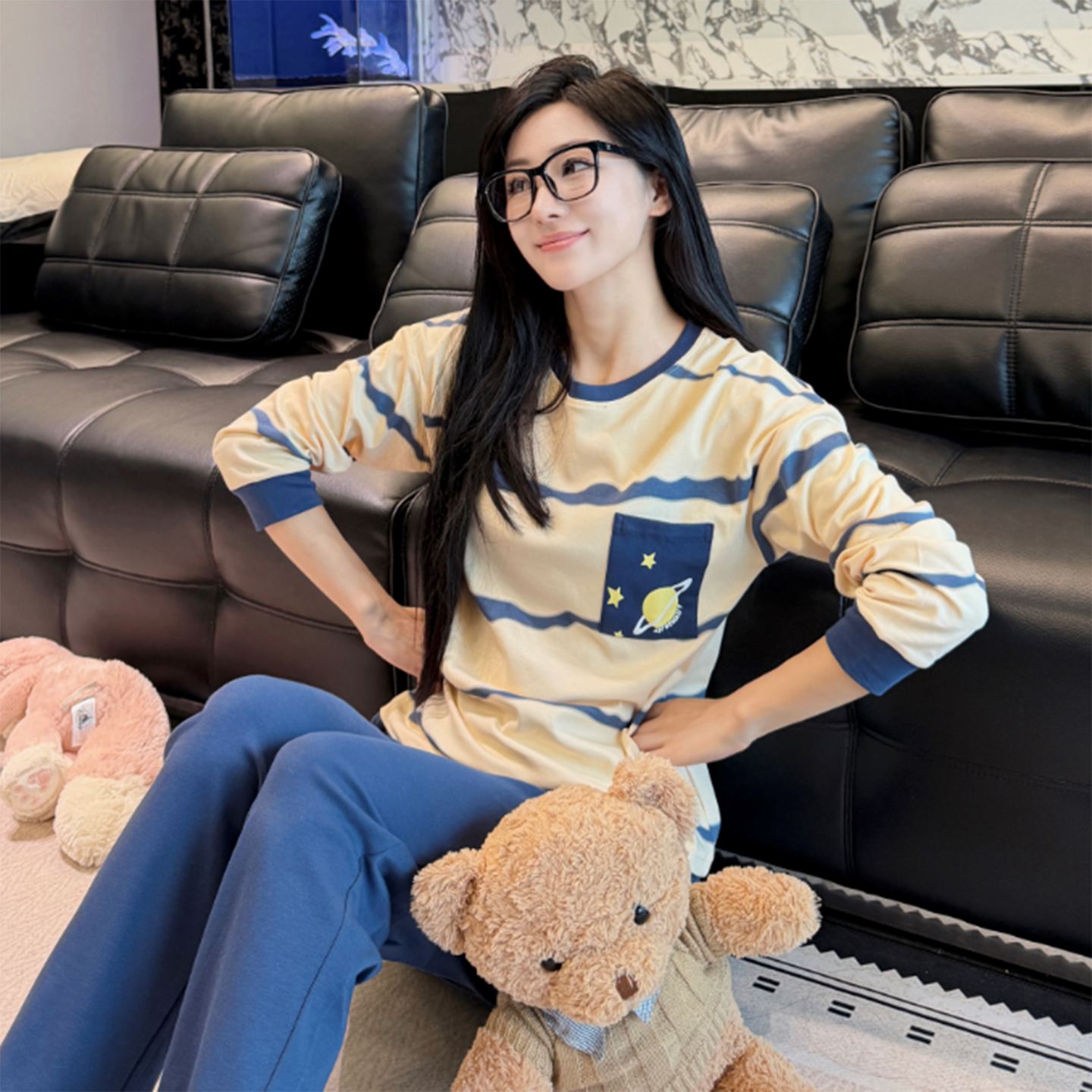纯棉女士春秋可外穿睡衣套装