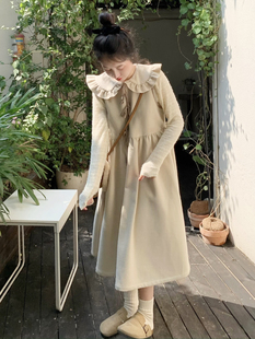 草草的Molly 甜美少女大翻领蝴蝶结背心连衣裙秋冬毛呢内搭长裙子