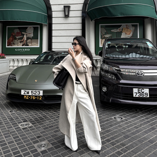 ROY11 塑造伴侣 杏色羊毛呢大衣女气质宽松立领长款通勤休闲外套