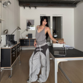 伞兵街头嘻哈街舞休闲裤 ROY11美式 设计感撞色拼接褶皱阔腿弯刀裤