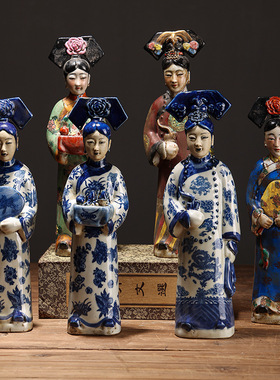 雨彤创意中式侍女风古代美女陶瓷人物摆件现代家居客厅装饰品