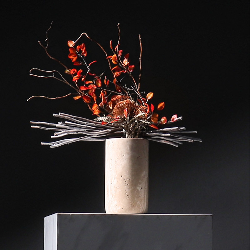 样板房售楼处酒店别墅客厅茶几桌面装饰品轻奢黄洞石花瓶创意摆件