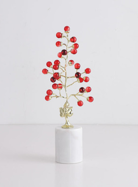 枝形铸件水晶装饰家居摆件中式白色大理石装饰花客厅豪华摆件饰品