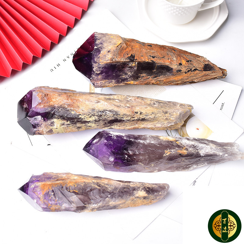批发天然紫水晶原石单尖柱 原矿标本摆件紫水晶权杖摆件装饰品