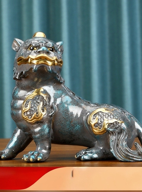 彩铜谛听摆件家居办公室瑞兽黄铜谛听桌面装饰礼品玄关酒柜工艺品