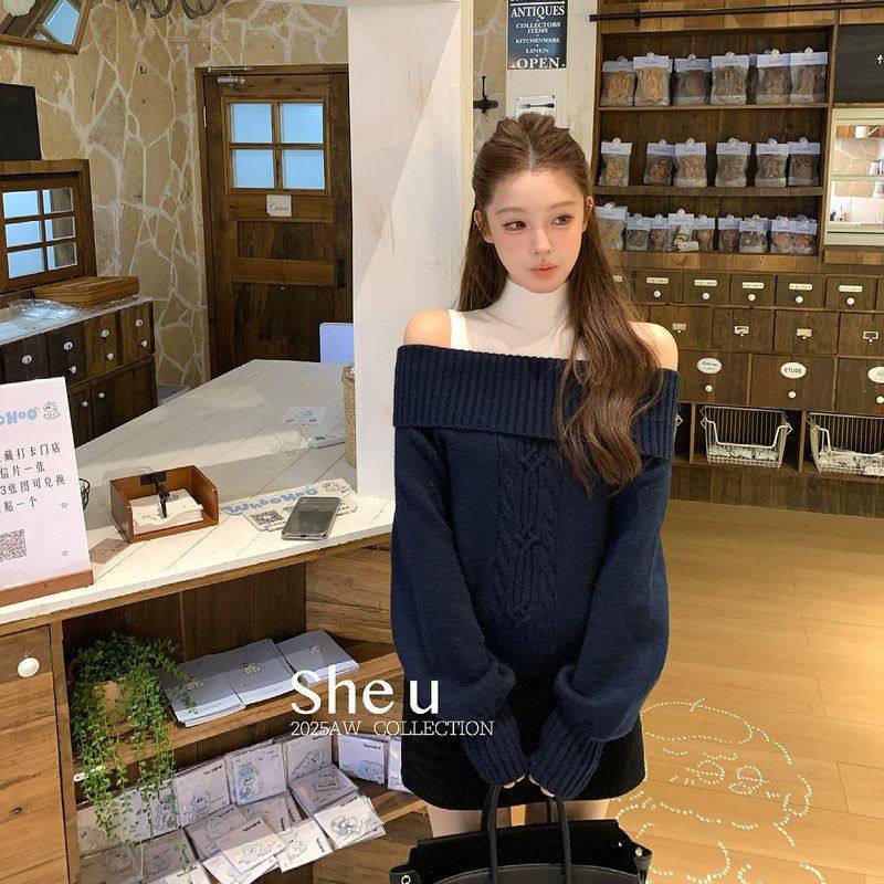 SHE U十三行韩系简约风半高领背心2025秋冬新款百搭修身叠穿内搭