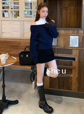 SHE U十三行韩系学院风收腰A字半身裙2025秋冬百搭显瘦配腰带短裙