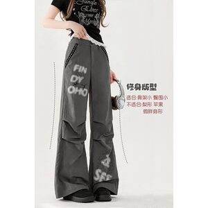 自然涩折痕设计感阔腿休闲裤女士