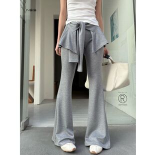 高腰显瘦垂感阔腿微喇休闲裤 新款 女2026夏季 INSS假两件绑带休闲裤