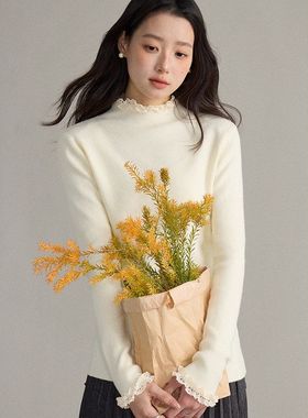 【歌铭】设计感蕾丝花边拼接针织衫女2025冬季新款长袖上衣J979C