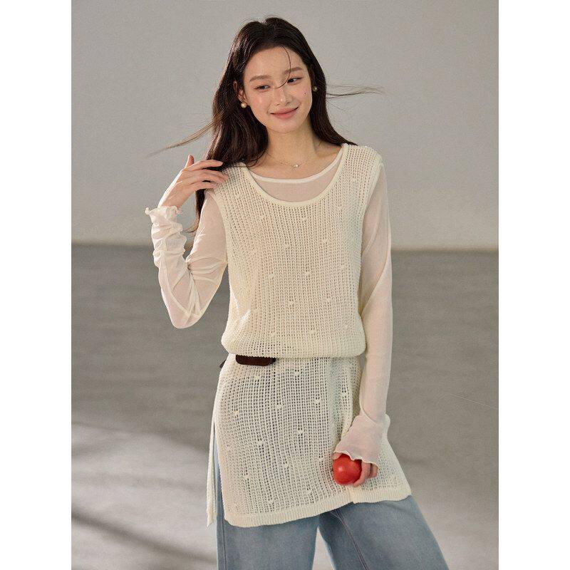 【歌铭】复古镂空针织连衣裙女2026春季新款无袖叠穿背心裙CG001