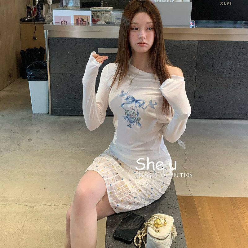 SHEU韩系温柔风荡领复古T恤夏