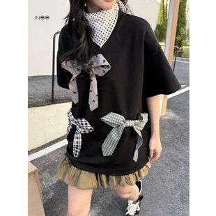 饰女式 十三行蝴蝶结装 T恤夏50890 宽松设计感上衣女2026春季 INSS
