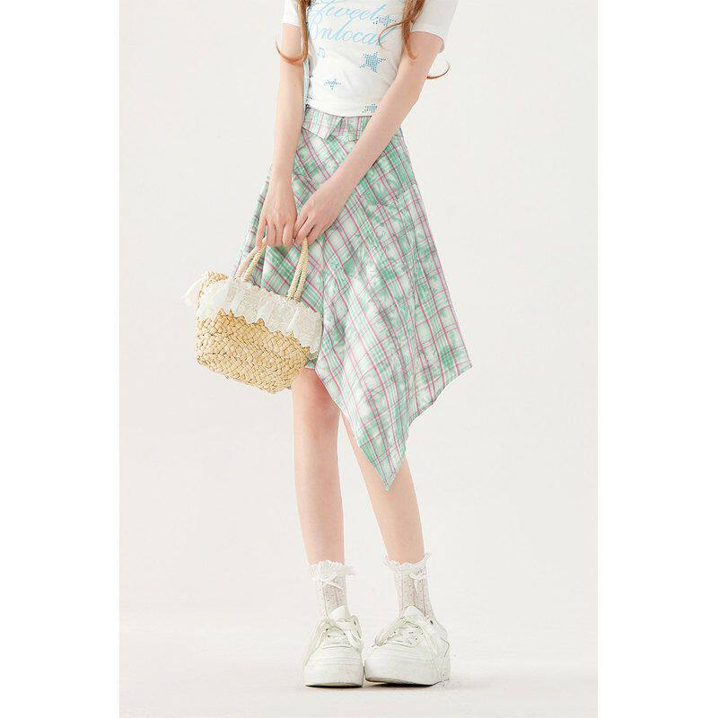 自然涩甜妹清新格子半身裙女夏季