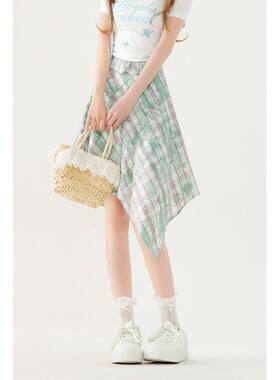 自然涩甜妹清新格子半身裙女夏季