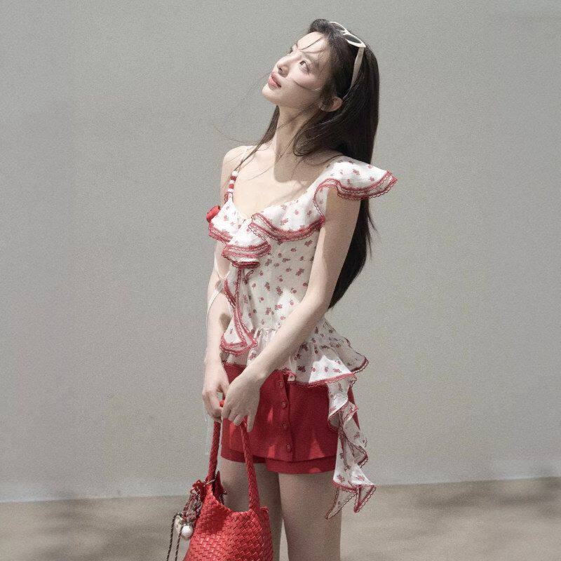 ANNACUTE莱赛尔碎花浪边风琴褶