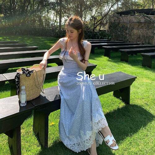 SHEU法式田园风碎花连衣裙女夏