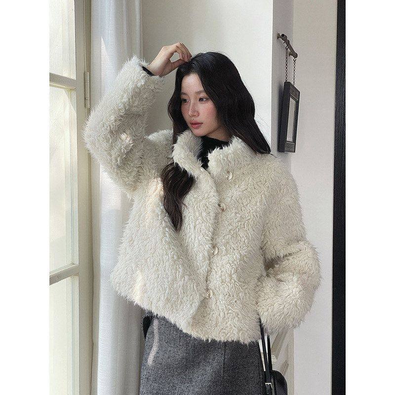 APXIVI复古立领毛绒皮毛一体外套