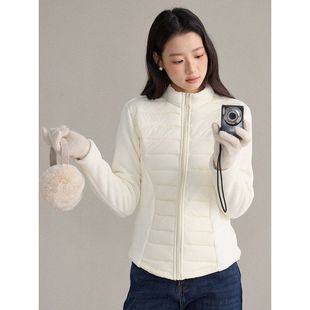 新款 冬季 韩系通勤摇粒绒拼接夹棉收腰外套女装 上衣W960C 歌铭