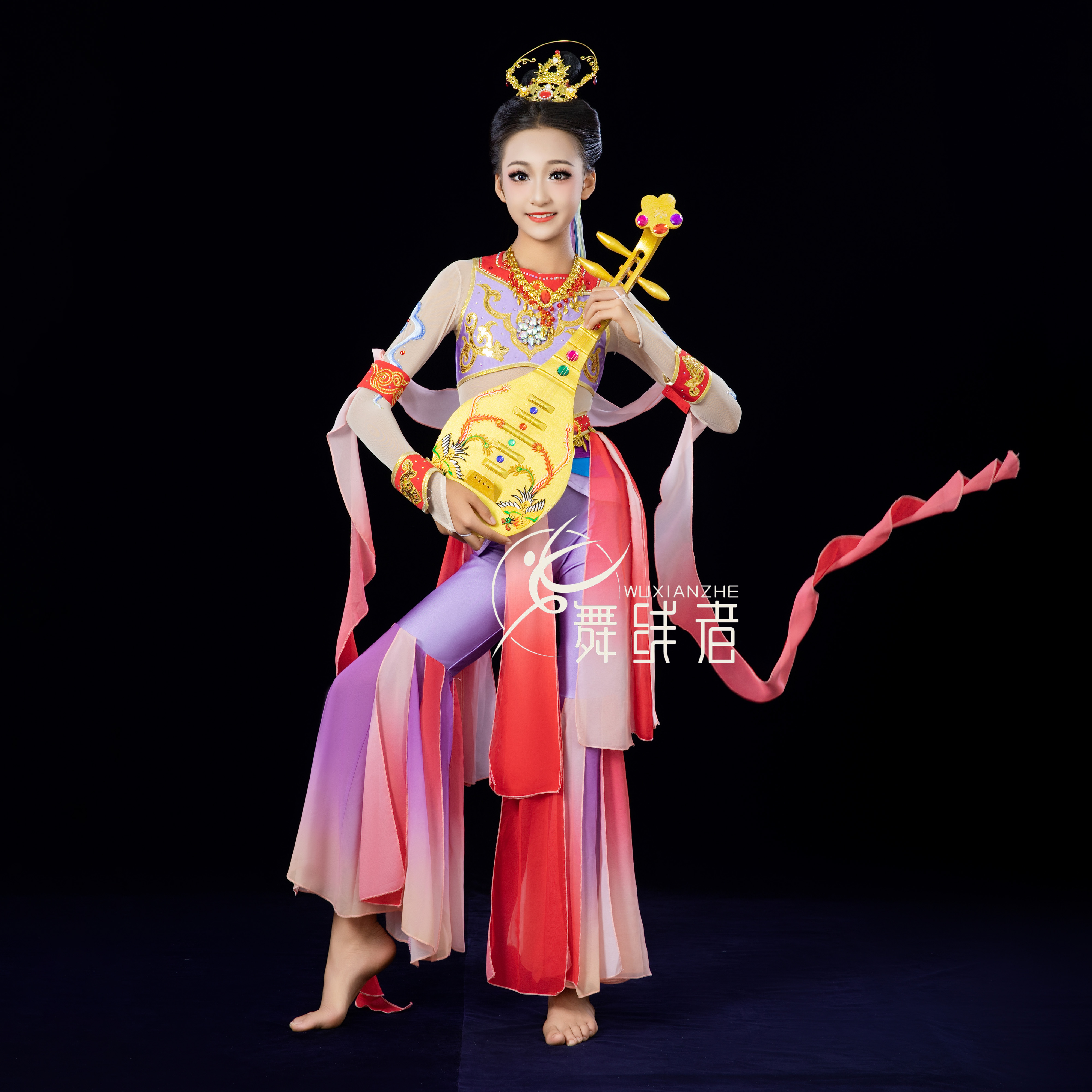 盛唐越舞敦煌舞蹈服儿童飞天盛世演出服女大漠飞天反弹琵琶表演服