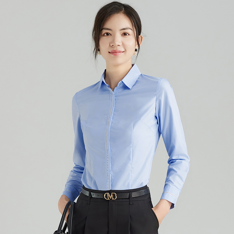 职业衬衫女长袖气质工作服免烫正装修身工装春秋抗皱通勤白衬衣寸
