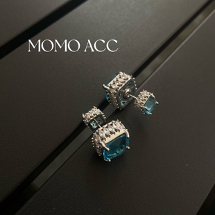 289爆款 欧美前后带立体微镶锆超闪女人气质高级蓝耳钉