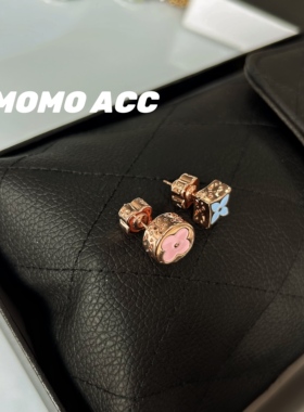 183玫瑰金滴釉老花不对称AB版高级感气质耳饰