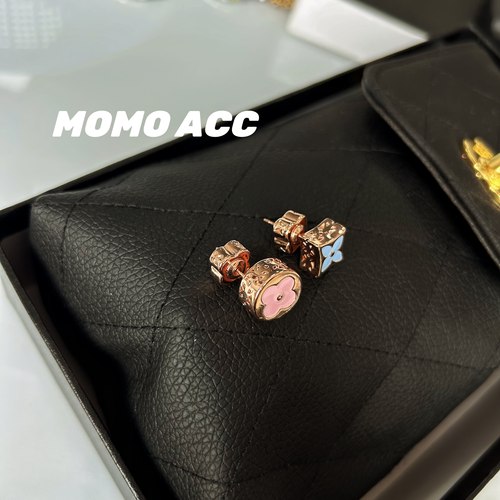 183玫瑰金滴釉老花不对称AB版高级感气质耳饰