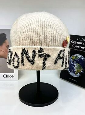 小众个性针织帽女秋冬显脸小日系保暖毛线帽大头围包头帽子百搭潮