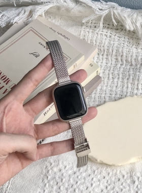 适用AppleWatchS11109表带8苹果手表7麦穗金属iWatch夏天SE透气