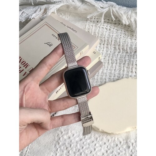 适用AppleWatch麦穗金属表带新款