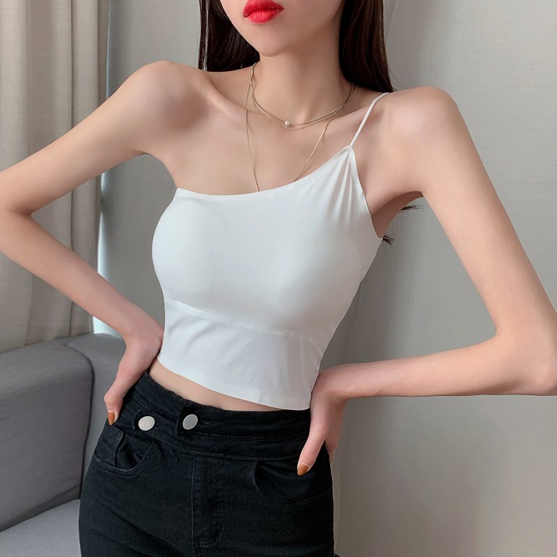 Real price real shot one shoulder strap irregular suspender vest wrap chest off shoulder top female spring and summer