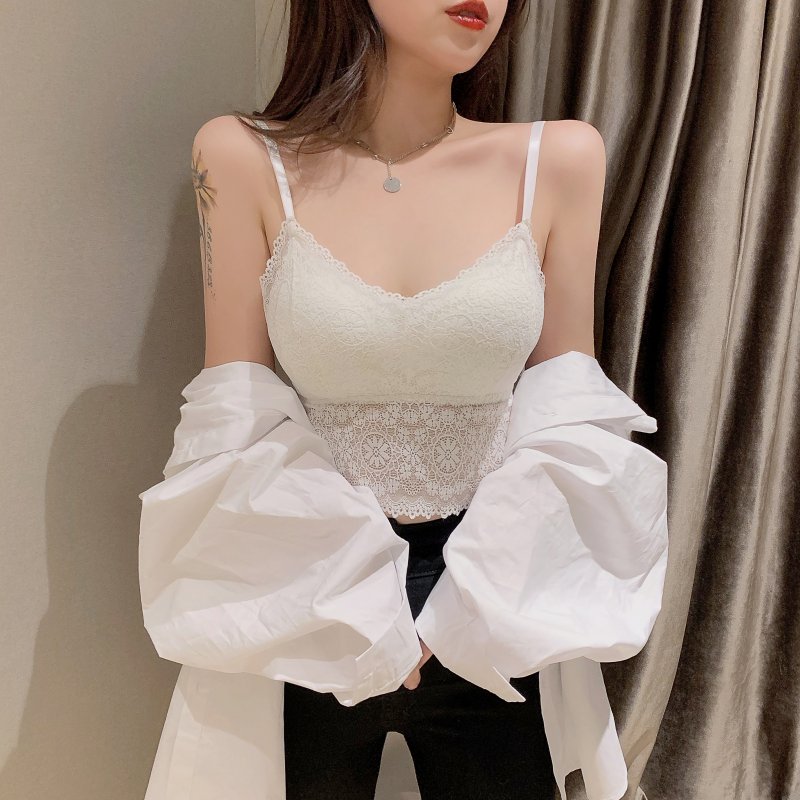 實價~實拍~鈎花鏤空時尚蕾絲吊帶背心打底衫女春