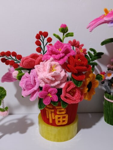 扭扭棒福字牡丹花花桶手工成品批发价欢迎来图订制