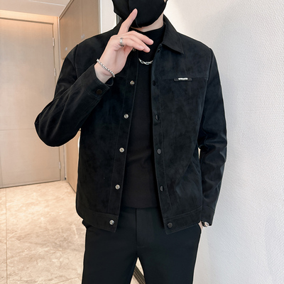 秋冬季夹克男2024新款痞帅潮牌高级感翻领鹿皮绒修身上衣男士外套
