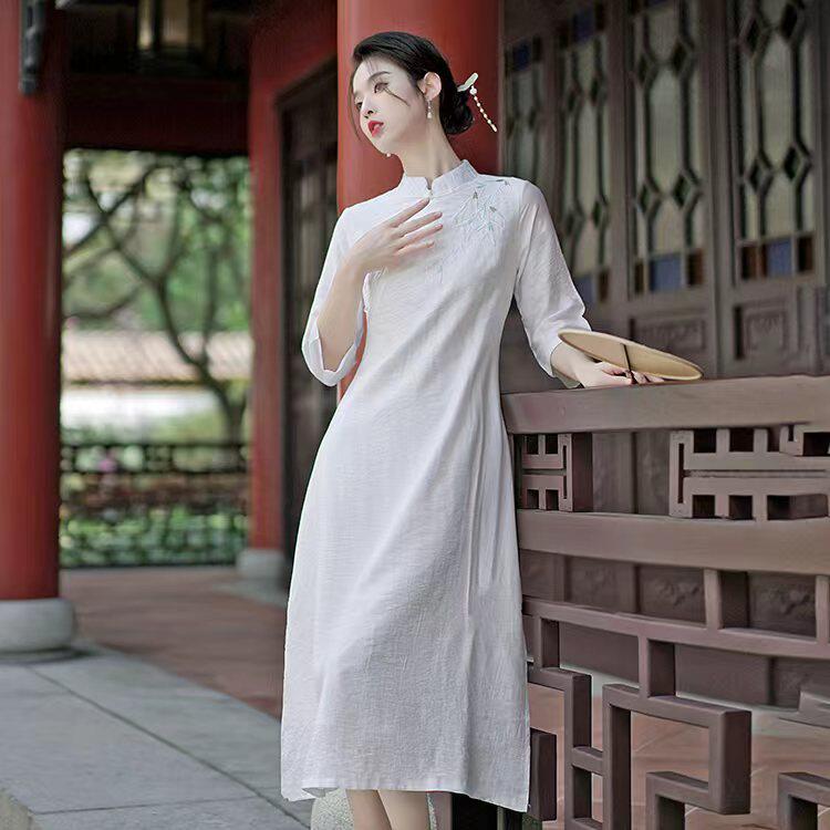 小个子禅意改良版旗袍裙茶艺服