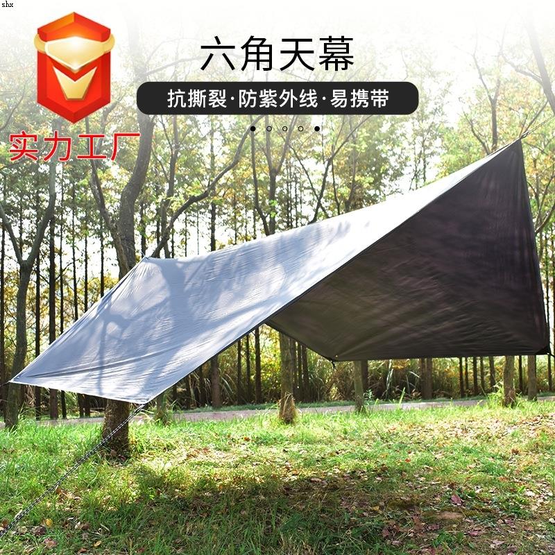 促户外野营多功能遮阳防雨天幕露营多功能沙滩防水六角帐篷天幕品