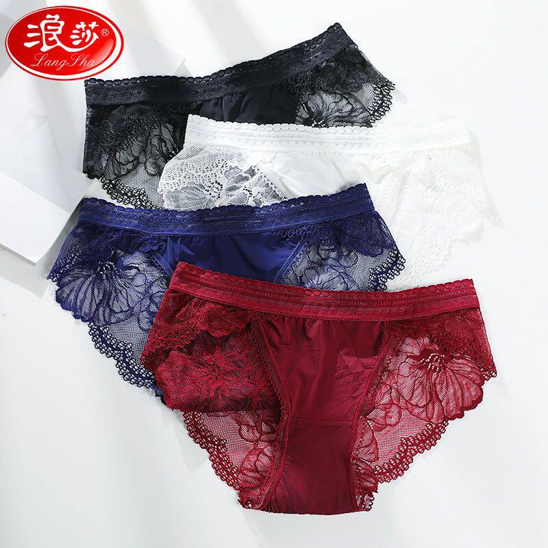 【浪莎】性感内裤女迷人蕾丝镂空中低腰诱惑火辣三角裤头日系短裤