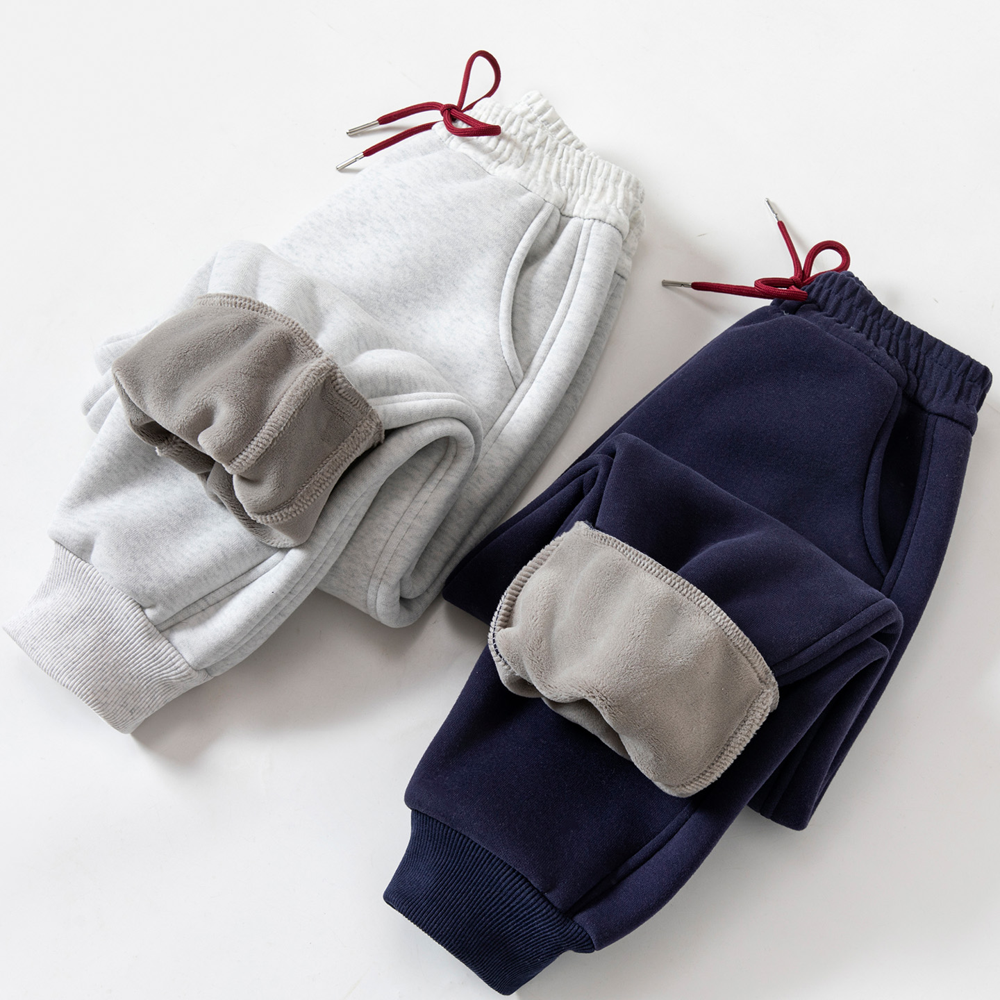 男女童休闲裤2025新款加绒纯色抽绳裤腰儿童运动裤子