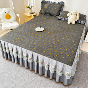 全棉夹棉床裙三件套纯棉床单件床笠下摆裙边床罩防滑床盖四季 通用